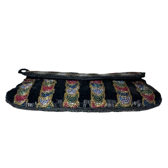 VINTAGE Multicolour Art Deco Chain Link Stripe Beaded Evening Bag - Picture 3 of 6